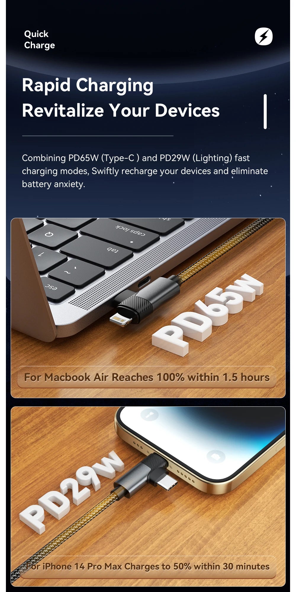 Essager 2 in 1 USB Type C Cable 65W PD Fast Charging Wire Type C To Lightning Cable For iPhone 15 14 Pro Max MacBook iPad Xiaomi Red Magic