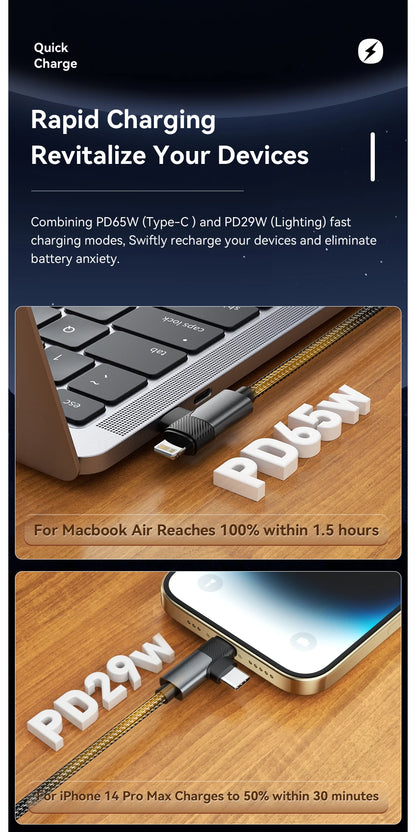 Essager 2 in 1 USB Type C Cable 65W PD Fast Charging Wire Type C To Lightning Cable For iPhone 15 14 Pro Max MacBook iPad Xiaomi Red Magic