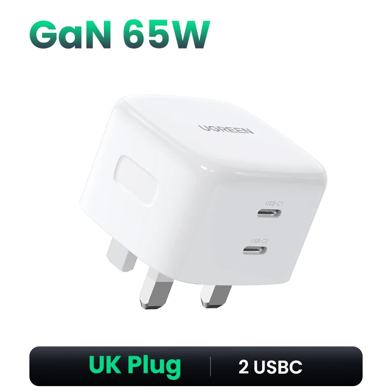 UGREEN UK Plug GaN 100W 65W Fast Charger QC 4.0 3.0  for Macbook Air Tablet iPhone 17 16 15 Pro Max Xiaomi USB Type C PD Charger Setup Lord