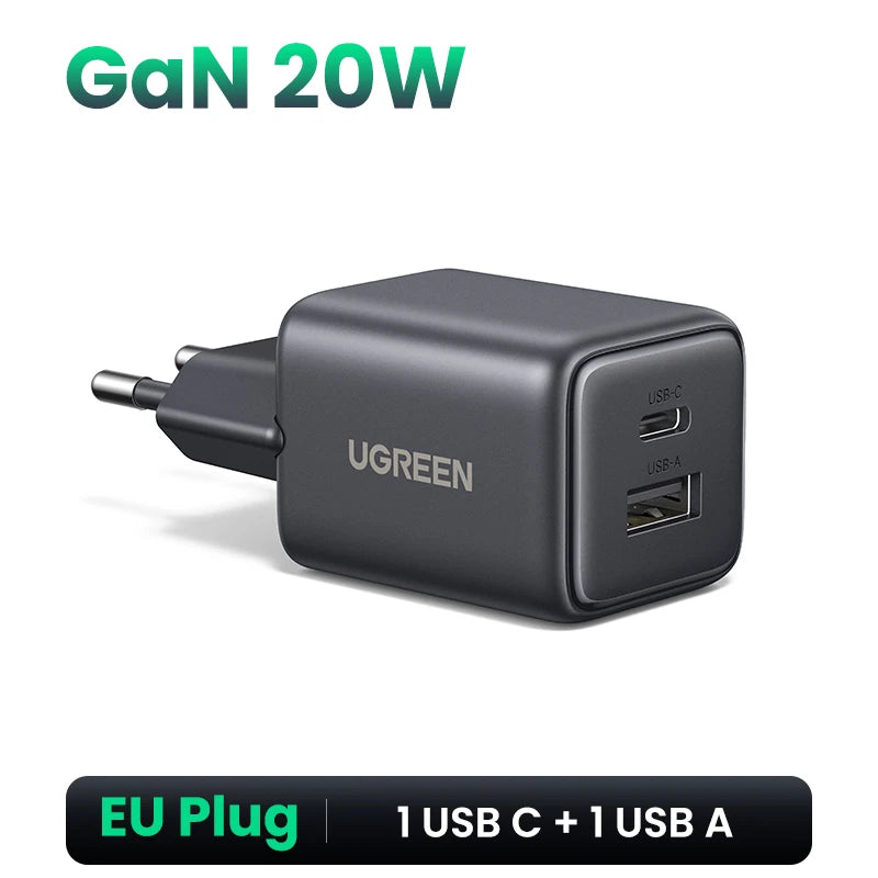 【EU Plug】UGREEN 45W/30W/25W/20W GaN Charger PD3.0 PPS QC3.0 USB C Fast Charger For iPhone 17 16 15 ProMax Samsung S25 iPad Air Setup Lord