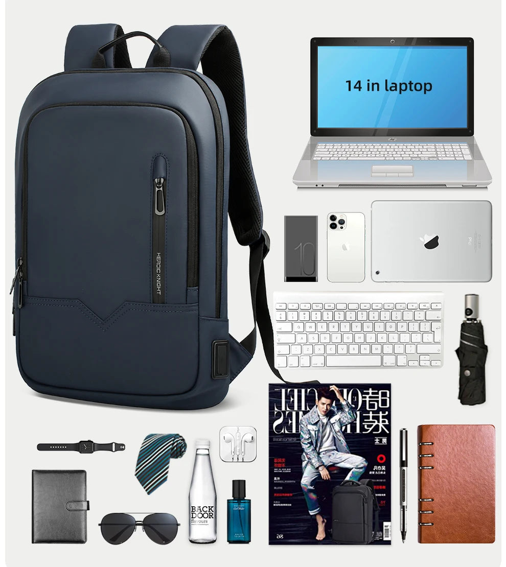 HK Slim Backpack For Men 15.6 Inch Laptop Bags Waterproof Minimalist Business Backpack With USB Charging Casual Travel Work Bag Red Magic