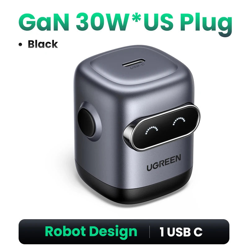 【US Plug】UGREEN 65W 30W GaN Charger Robot Design QC4.0 3.0 PPS for iPhone 17 16 15 Pro Macbook Laptops Tablet PD3.0 Fast Charg Setup Lord