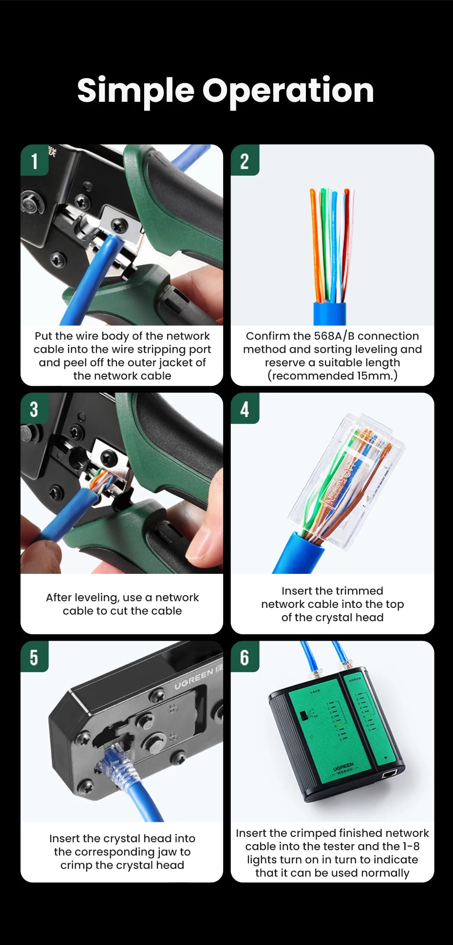 UGREEN RJ45 Crimper Tools RJ45 Crimping Pliers for CAT6/7 Ethernet Lan Cable Network Cutter Stripper Plier Multifuntion Tool Red Magic