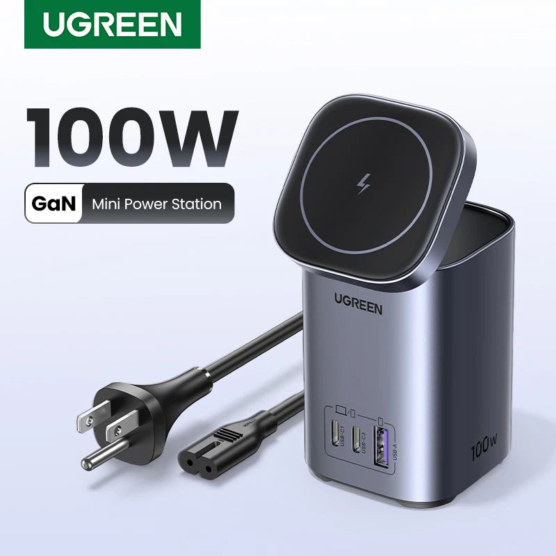 UGREEN GaN 100W Desktop Charger MFi Magnetic Wireless Charger for iPhone 17 16 15 Fast Charger Power Station for Laptop Notebook Setup Lord