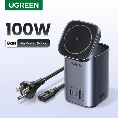 UGREEN GaN 100W Desktop Charger MFi Magnetic Wireless Charger for iPhone 17 16 15 Fast Charger Power Station for Laptop Notebook Setup Lord