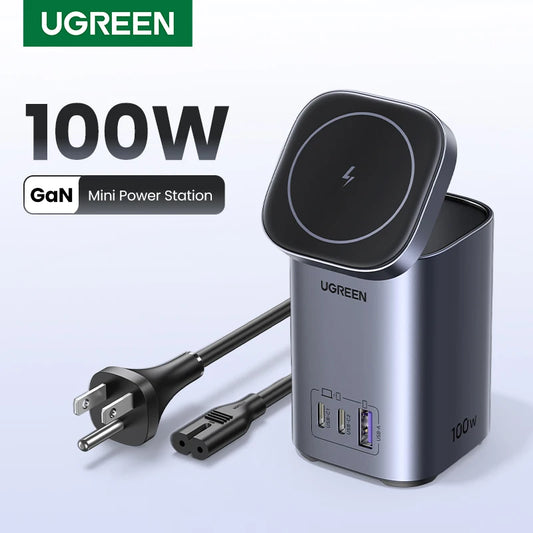 UGREEN GaN 100W Desktop Charger MFi Magnetic Wireless Charger for iPhone 17 16 15 Fast Charger Power Station for Laptop Notebook Setup Lord