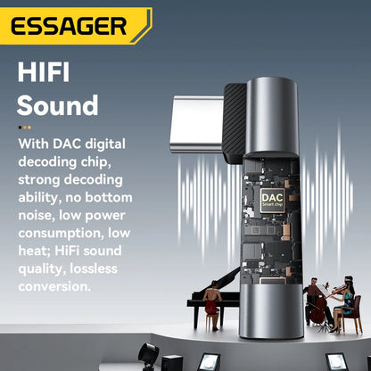 Essager L-shape Type-C to 3.5mm Jack Audio Adapter for iPhone 16 15 Samsung Lightning to 3.5mm Headphone Adapter for iPhone14 13 Red Magic