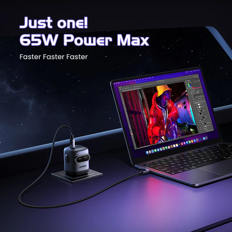 【US Plug】UGREEN 65W 30W GaN Charger Robot Design QC4.0 3.0 PPS for iPhone 17 16 15 Pro Macbook Laptops Tablet PD3.0 Fast Charg Setup Lord