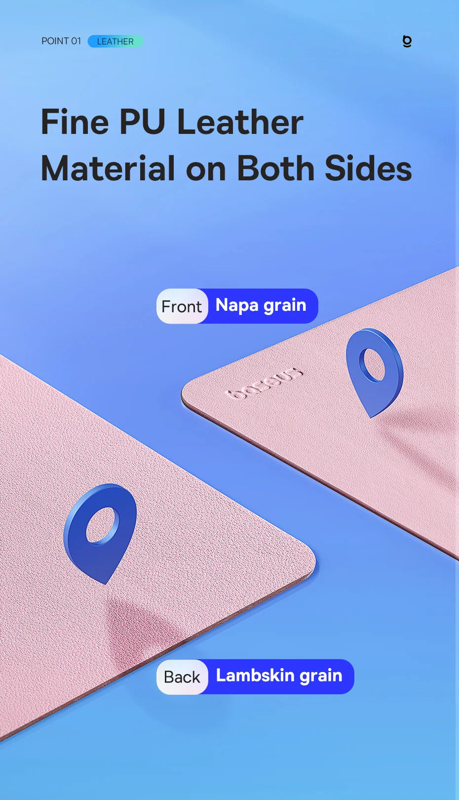 Baseus Simple Color PU Leather Mouse Mat Anti-slip Waterproof 26*21cm Mouse Pad School Supplies Office Accessories Desk Set Red Magic