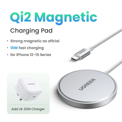 UGREEN 15W Magnetic Wireless Charger For iPhone 16 17 Pro Max Magnet Induction Charger Qi2 for Magsafe Wireless Charging Pad Setup Lord