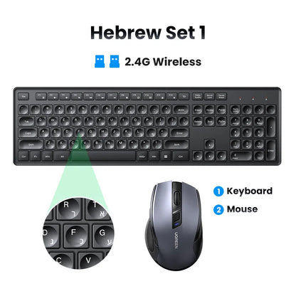 UGREEN Wireless Keyboard 2.4GHz 104 Keys Layout for Laptop Desktop Windows Mac OS PC Accessories English Russian Korean Keycaps Setup Lord