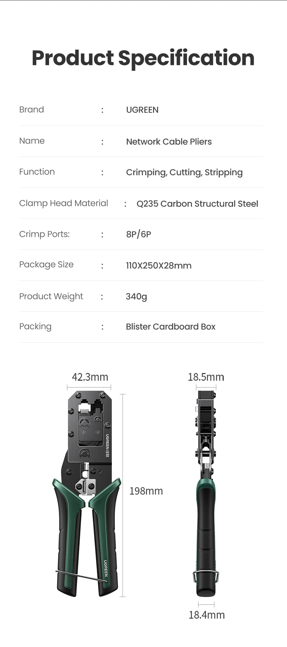 UGREEN RJ45 Crimper Tools RJ45 Crimping Pliers for CAT6/7 Ethernet Lan Cable Network Cutter Stripper Plier Multifuntion Tool Red Magic