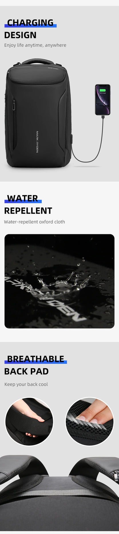 MARK RYDEN 17 inch Laptop Backpack For Men Travel Spacious Backpack Commuting COMPACTO PRO Red Magic