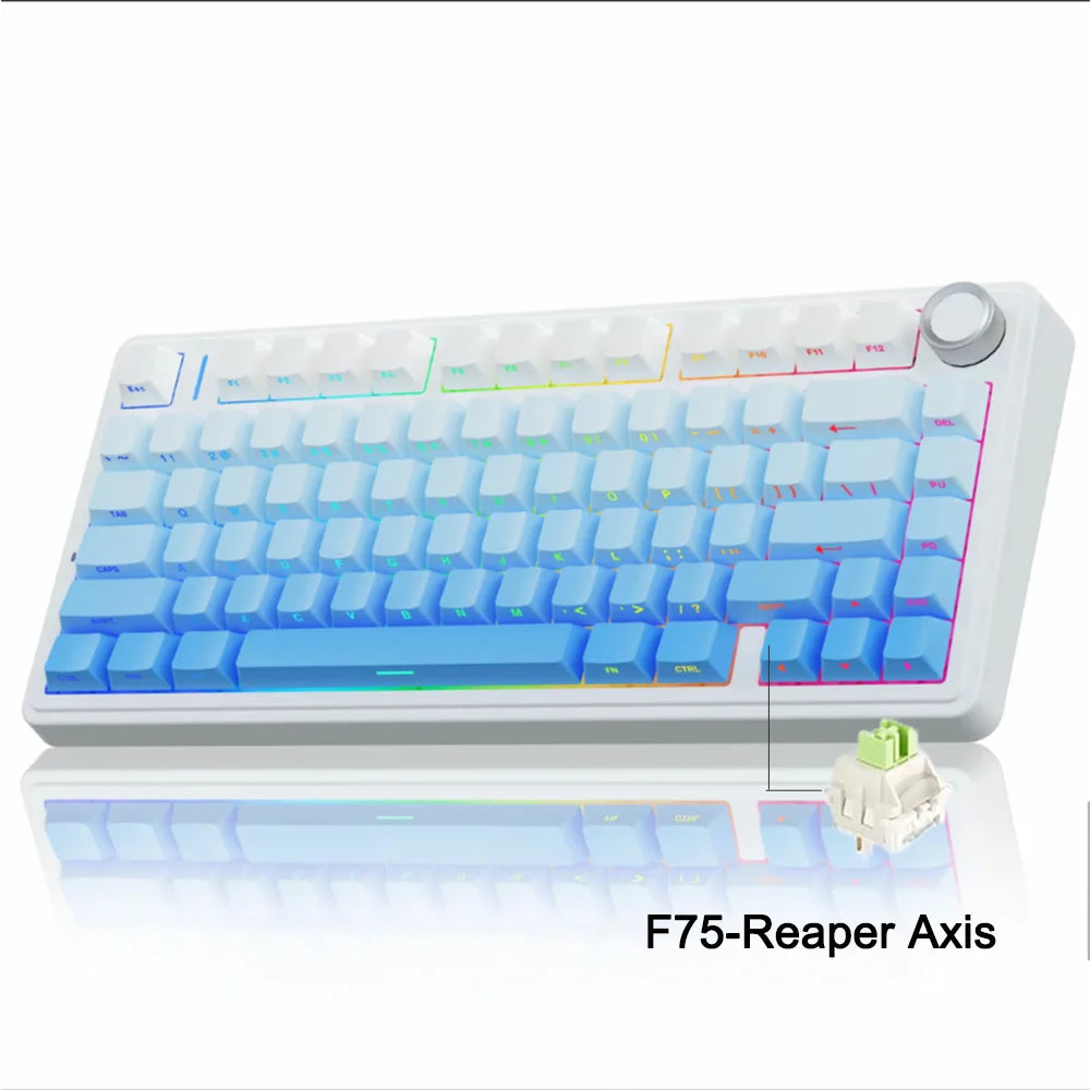 AULA F75 2.4G Wireless/Bluetooth/Wired Gaming Mechanical Keyboard RGB Customized 75% Layout OEM Profile Gasket Structure Red Magic