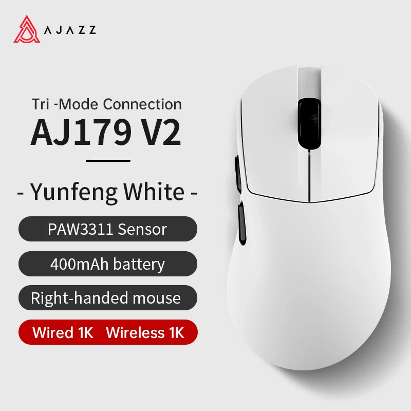 AJAZZ AJ179 PRO PAW3395 Lightweight Wired Wireless Mouse with Magnetic Charging Base Ergonomic Macro Gaming Mouse for PC Laptop Red Magic