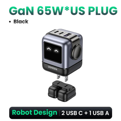 UGREEN 65W GaN Charger Uno Robot Design Quick Charge 4.0 3.0 PPS for iPhone 17 16 Pro Macbook Air Laptop Tablet PD Fast Charger Setup Lord