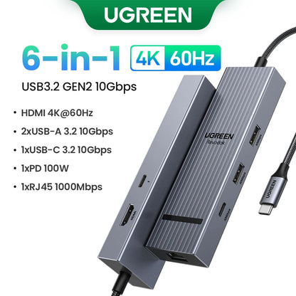 UGREEN USB-C HUB 9-in-1 4K60Hz HDMI PD100W RJ45 SD/TF USB3.2 Gen2 10Gbps for Laptop Accessories Dell MacBook HP Splitter Docking Setup Lord
