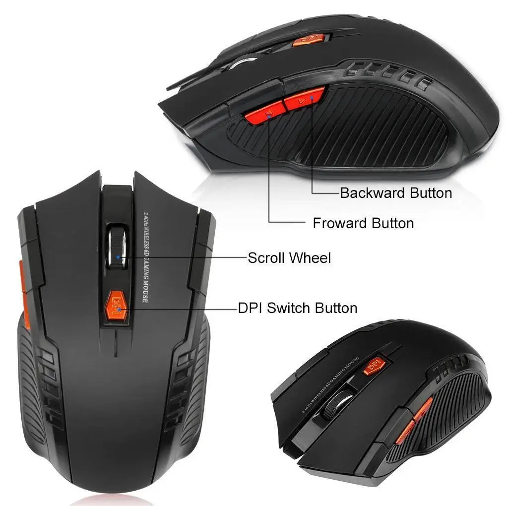 2.4G Wireless Mouse 1600DPI Optical Mouse Gamer for Computer 6 Buttons Wireless Mice with USB Receiver for PC Laptop Accessories Red Magic