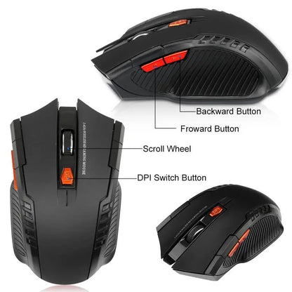 2.4G Wireless Mouse 1600DPI Optical Mouse Gamer for Computer 6 Buttons Wireless Mice with USB Receiver for PC Laptop Accessories Red Magic