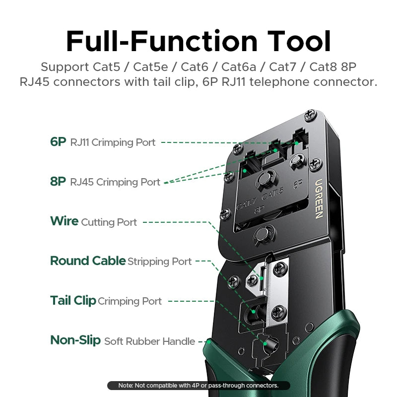 UGREEN RJ45 Crimper Tools Crimping Pliers for CAT5/6/7/8 8P/6P Ethernet Lan Cable Network Cutter Stripper Plier Multifuntion Setup Lord
