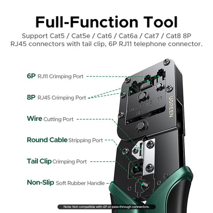 UGREEN RJ45 Crimper Tools Crimping Pliers for CAT5/6/7/8 8P/6P Ethernet Lan Cable Network Cutter Stripper Plier Multifuntion Setup Lord