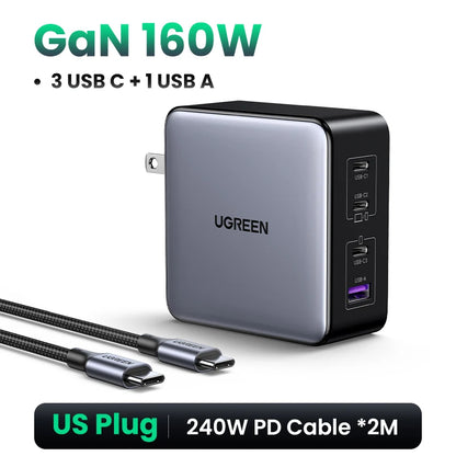 UGREEN 160W GaN Charger PD3.1 Type C For Macbook Pro Laptop USB Fast Charger QC4.0 3.0 Quick Charge For iPhone 17 Xiaomi Tablet Setup Lord