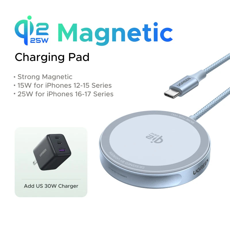 UGREEN Magflow Qi2 25W Wireless Charger For iPhone 17 16 Pro Max Fast Charging Qi2 Certified Magsafe Phone Charging Pad Setup Lord