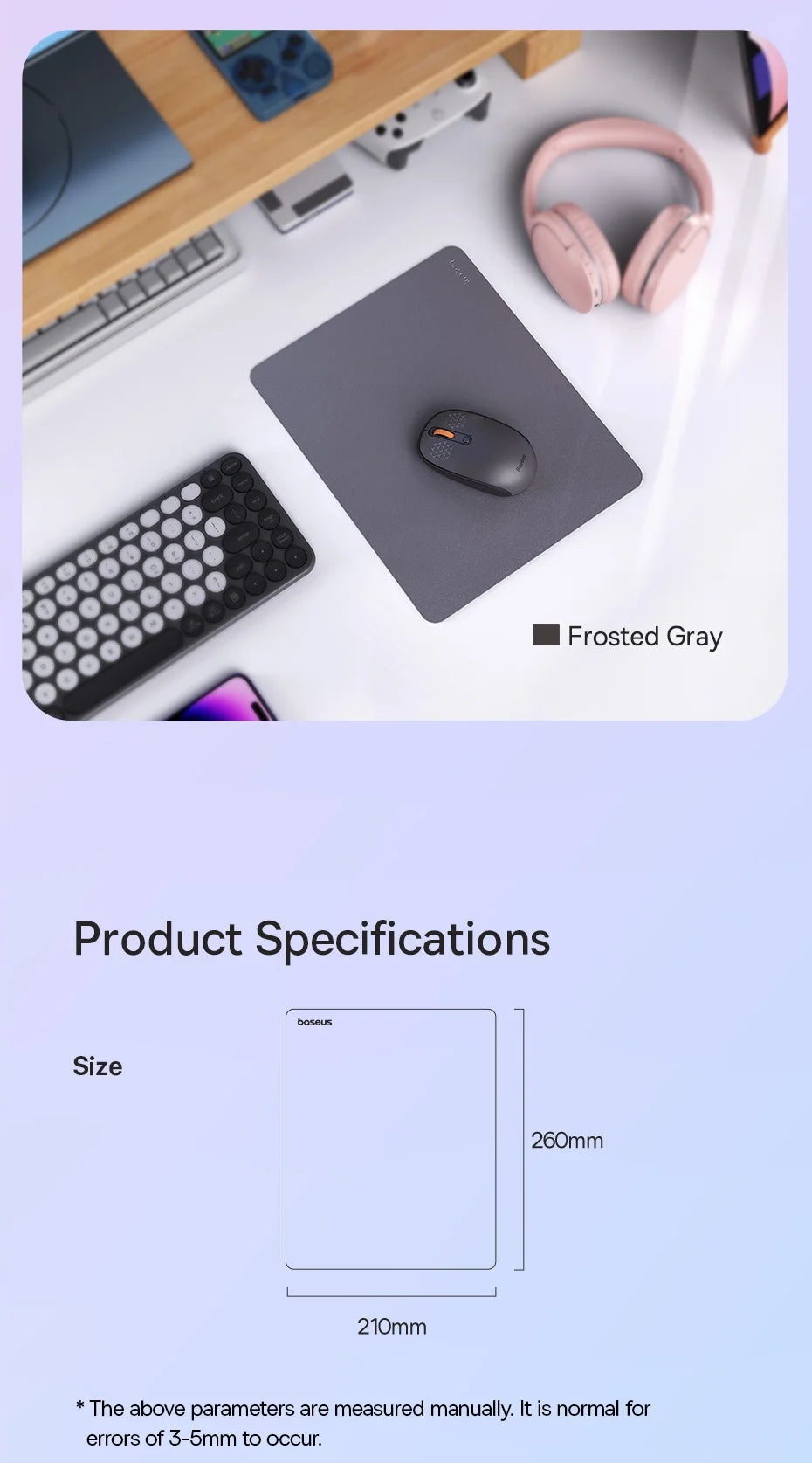 Baseus Simple Color PU Leather Mouse Mat Anti-slip Waterproof 26*21cm Mouse Pad School Supplies Office Accessories Desk Set Red Magic