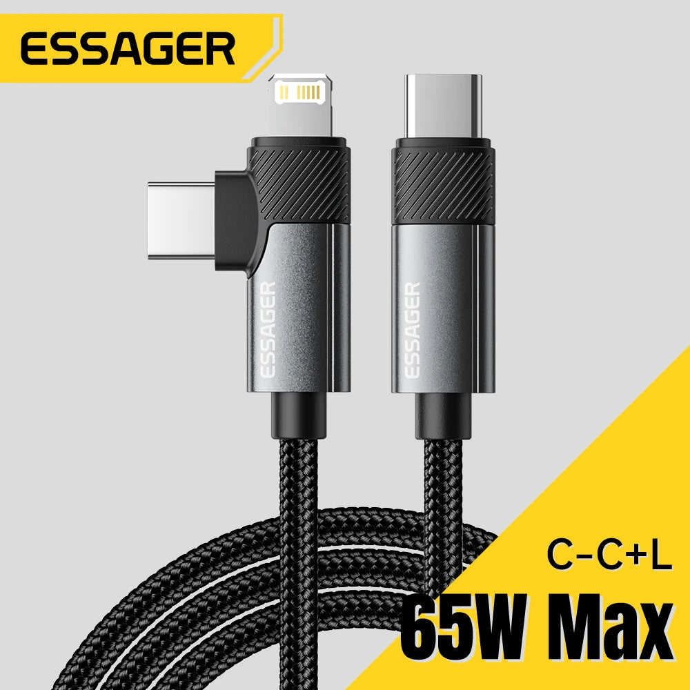 Essager 2 in 1 USB Type C Cable 65W PD Fast Charging Wire Type C To Lightning Cable For iPhone 15 14 Pro Max MacBook iPad Xiaomi Red Magic
