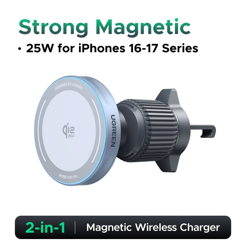 UGREEN Qi2 25W 15W Magnetic Car Phone Holder Wireless Charger Stand For iPhone 17 16 15 Pro Max Charging for Magsafe Car Charger Setup Lord