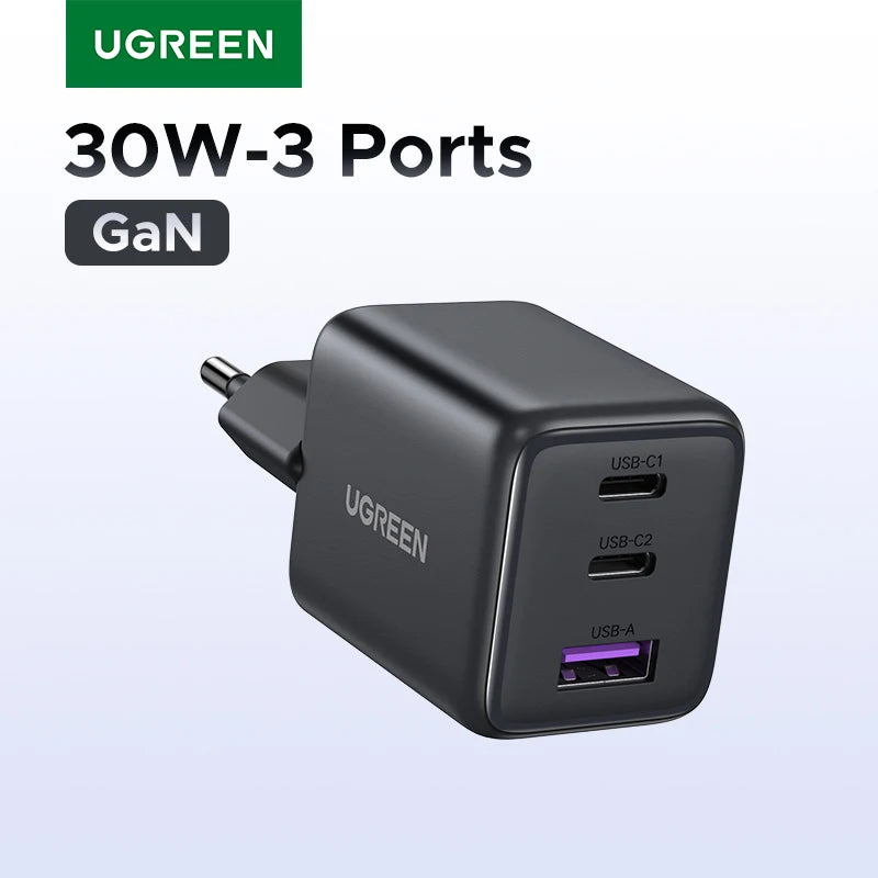 UGREEN 30W GaN Charger PD 3.0 QC4.0 USB C Charger For iPhone 17 16 15 Pro Samsung S25 Xiaomi Tablet iPad Air Pro Phone Charger Setup Lord