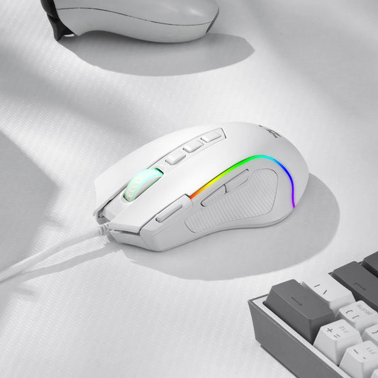 Redragon M612 Predator RGB Gaming Mouse 8000 DPI Wired Optical with 11 Programmable Buttons, White Red Magic