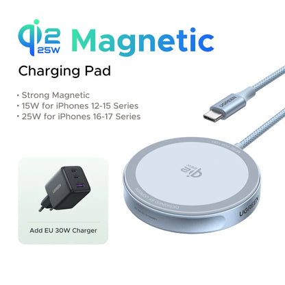 UGREEN Magflow Qi2 25W Wireless Charger For iPhone 17 16 Pro Max Fast Charging Qi2 Certified Magsafe Phone Charging Pad Setup Lord