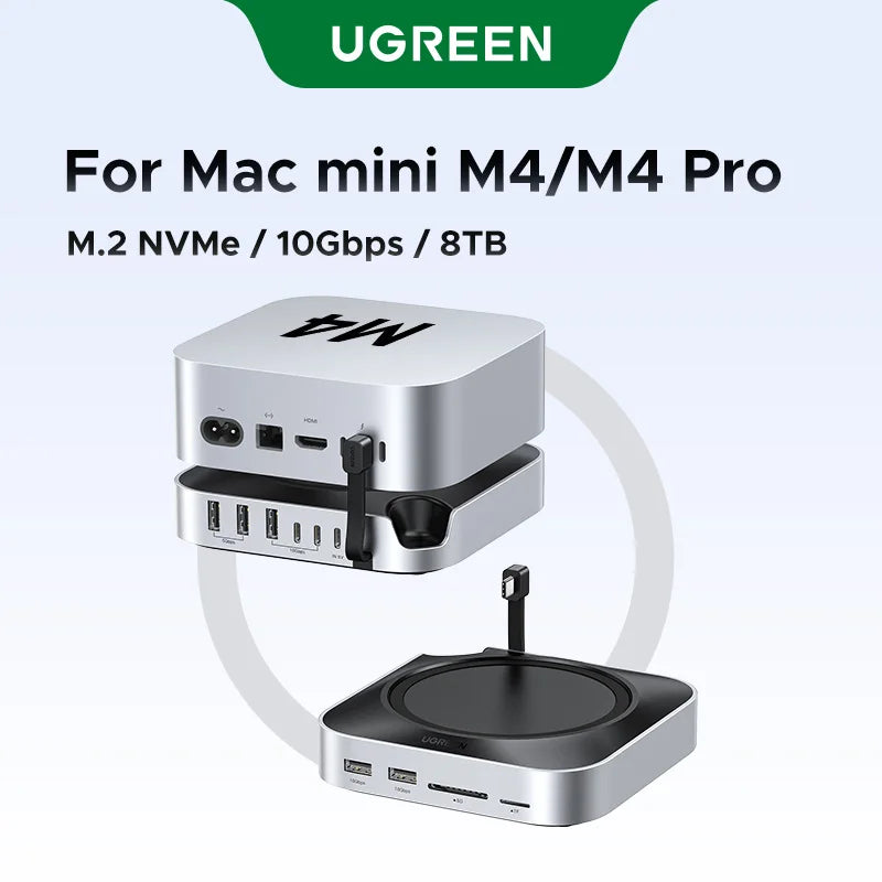 UGREEN USB HUB Docking Station for Mac Mini M4 M4 Pro M.2 NVMe SSD 8TB Max 10Gbps USB-A&C Ports SD&TF 170MB/s USB Splitter Dock Setup Lord