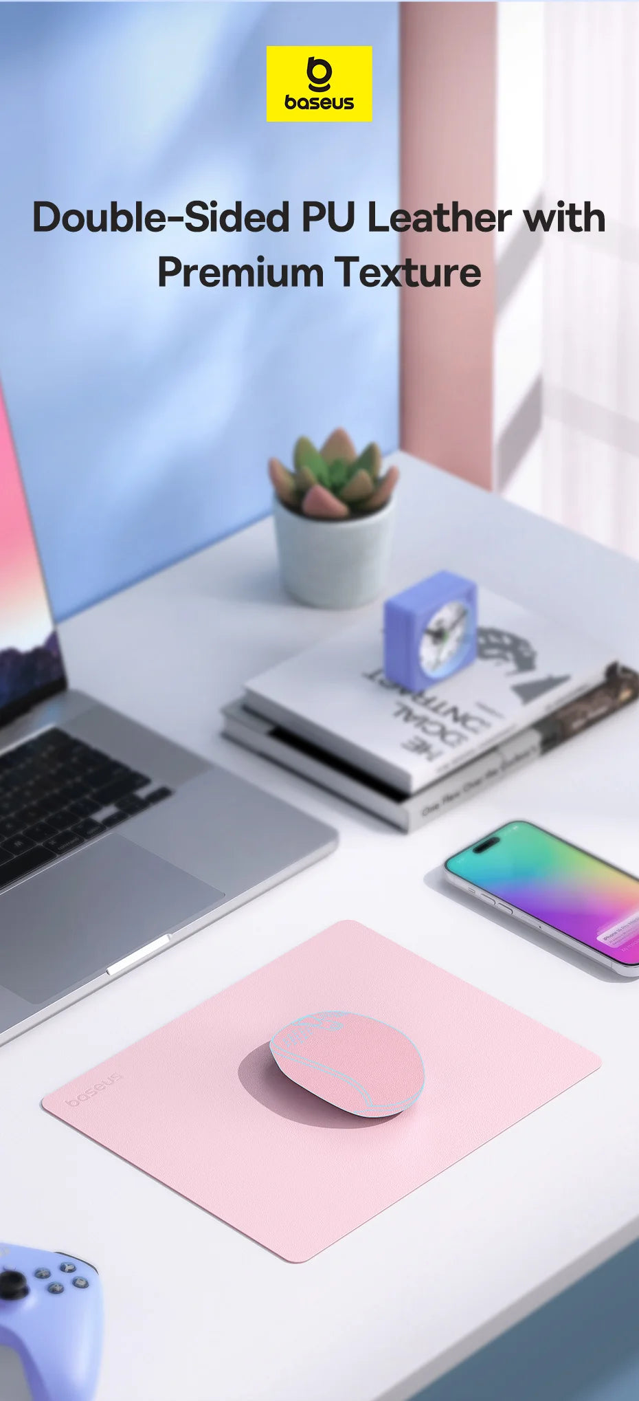 Baseus Simple Color PU Leather Mouse Mat Anti-slip Waterproof 26*21cm Mouse Pad School Supplies Office Accessories Desk Set Red Magic