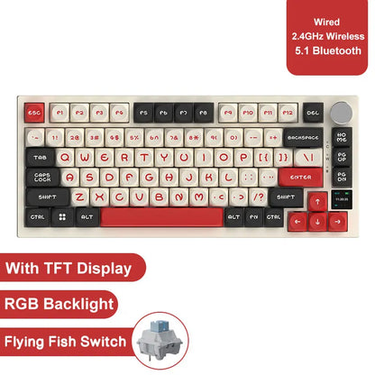 AJAZZ AK820 / AK820Pro Gaming Mechanical Keyboard 75% 82 Keys Wired Single Mode/Bluetooth Wireless Gamer Keyboard for Laptop PC Red Magic