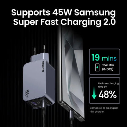 【Korean Plug】UGREEN 100W GaN Charger PD Fast USB C Charger QC4.0 3.0 Quick Charge For Macbook Laptop Tablet iPhone 17 16 Pro Setup Lord