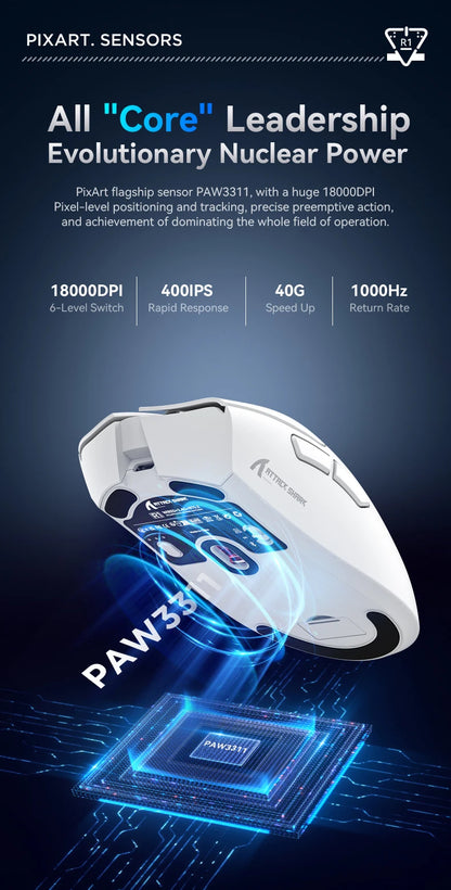 Attack Shark 18000DPI Wireless Mouse, 1000Hz,PAW3311,Bluetooth Tri-mode Connection, R1 Macro Gaming Mouse Red Magic