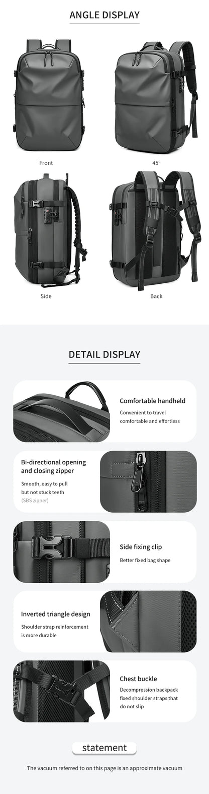 Men Travel Backpack vacuum compression 17 inch Laptop Backpack Business Large Capacity school Backpack Expanded Hiking backpack Red Magic