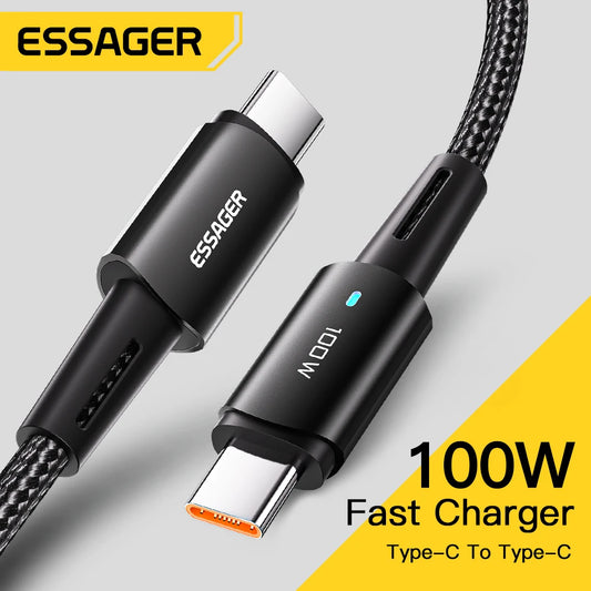 Essager USB C Cable 100W PD QC 4.0 3.0 USB Type C Cable Fast Charging Cable Type C For MacBook Pro Samsung Xiaomi Charge Cable Red Magic