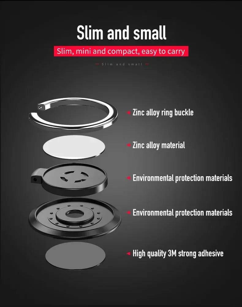 Finger Ring Holder Stand Grip 360 Rotating For Mobile Phone Car Magnetic Mount Phone Back Sticker Pad Unniversal Bracket Red Magic