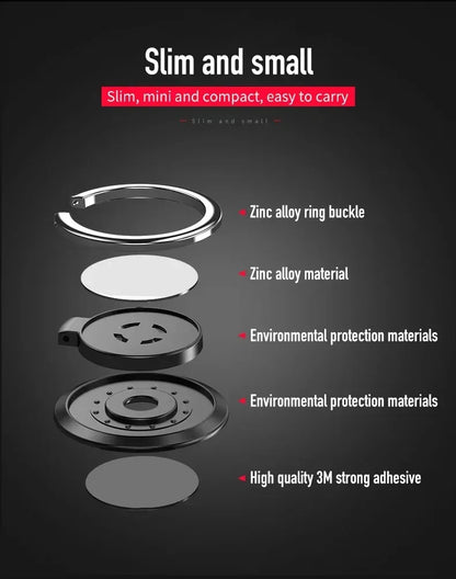 Finger Ring Holder Stand Grip 360 Rotating For Mobile Phone Car Magnetic Mount Phone Back Sticker Pad Unniversal Bracket Red Magic