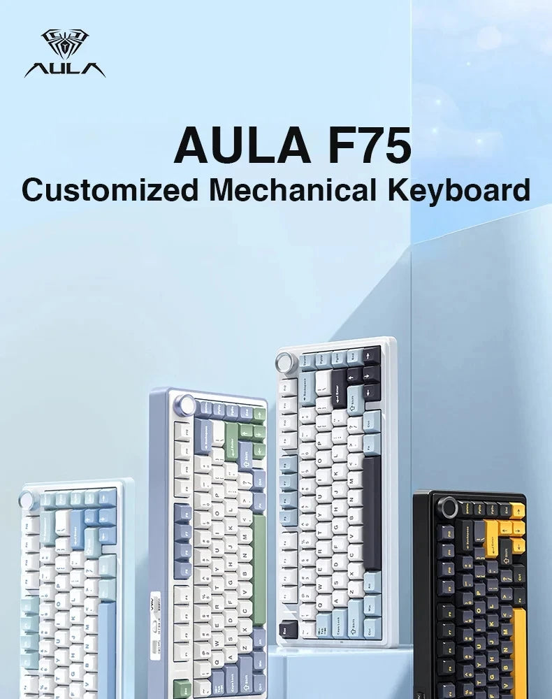 AULA F75 2.4G Wireless/Bluetooth/Wired Gaming Mechanical Keyboard RGB Customized 75% Layout OEM Profile Gasket Structure Red Magic