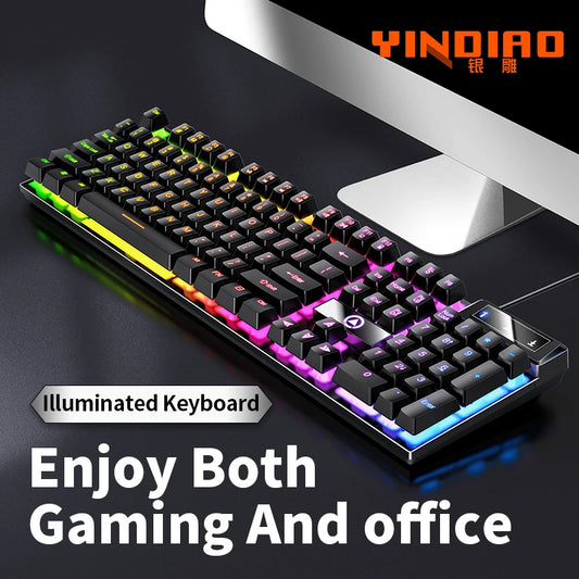 YINDIAO Keyboard Gaming Wired Laptop Desktops PC Computer Office Accessories Low Profile Gamer Keyboards With Numpad Red Magic