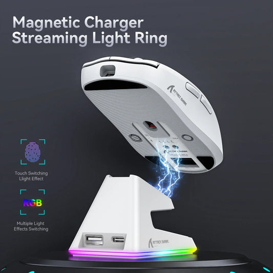 ATTACK SHARK X6 Mouse,PAW3395 Bluetooth Tri-Mode Connection,RGB Touch Magnetic Charging Base,Macro Gaming Mouse Red Magic