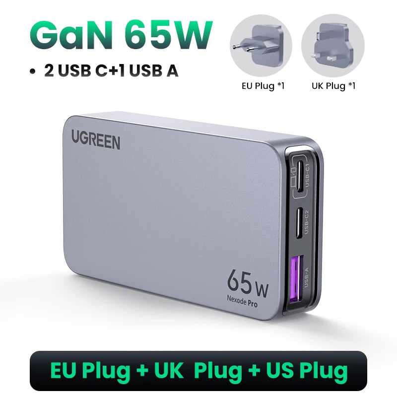 UGREEN 65W GaN Charger Quick Charge 4.0 3.0 USB C Charger For iPhone 17 16 15 Pro PD 3.0 Fast Charger For Macbook Laptop Tablet Setup Lord
