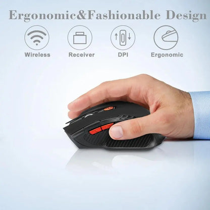 2.4G Wireless Mouse 1600DPI Optical Mouse Gamer for Computer 6 Buttons Wireless Mice with USB Receiver for PC Laptop Accessories Red Magic