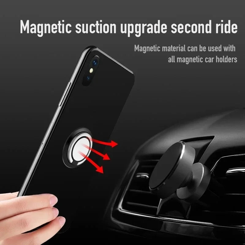 Finger Ring Holder Stand Grip 360 Rotating For Mobile Phone Car Magnetic Mount Phone Back Sticker Pad Unniversal Bracket Red Magic