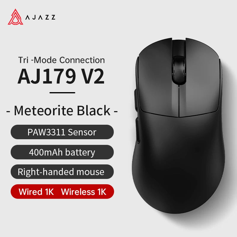 AJAZZ AJ179 PRO PAW3395 Lightweight Wired Wireless Mouse with Magnetic Charging Base Ergonomic Macro Gaming Mouse for PC Laptop Red Magic