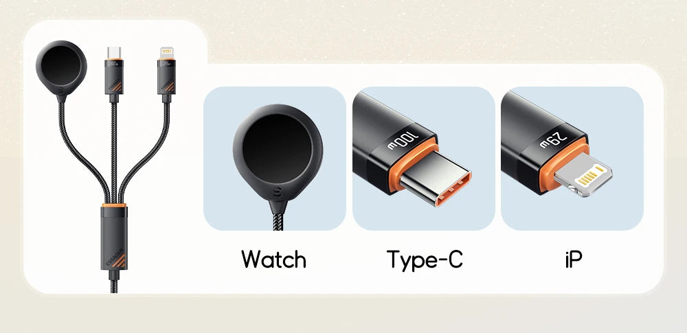 Essager 3 in 1 100W Multi USB C Charging Cable for Apple iWatch iPhone 16/15/14/13 Pro With Type C Lightning Fast Charging Cable Red Magic